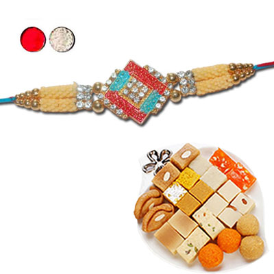 "Rakhi - SR-9370 A (Single Rakhi),500gms of Assorted Sweets - Click here to View more details about this Product